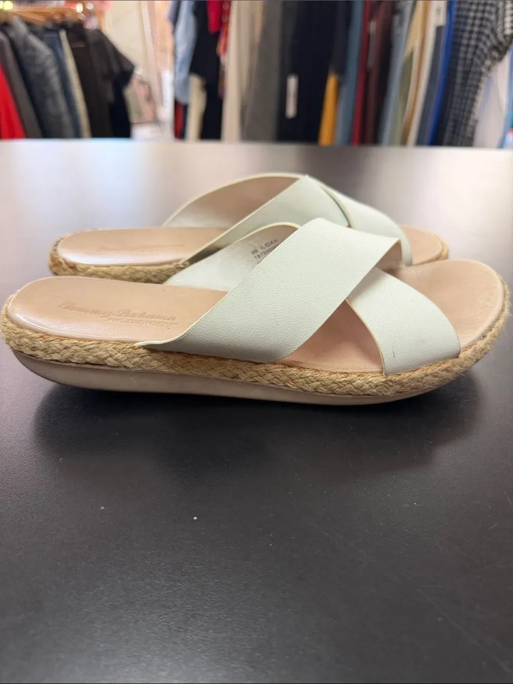 Tommy Bahama Cream Crisscross Espadrille Slide Sandals
